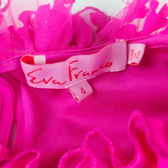 Eva Franco Vixen Top in Orchid Petal Hot Pink 3D Floral Applique Ruffle Size 4 - Picture 7 of 11